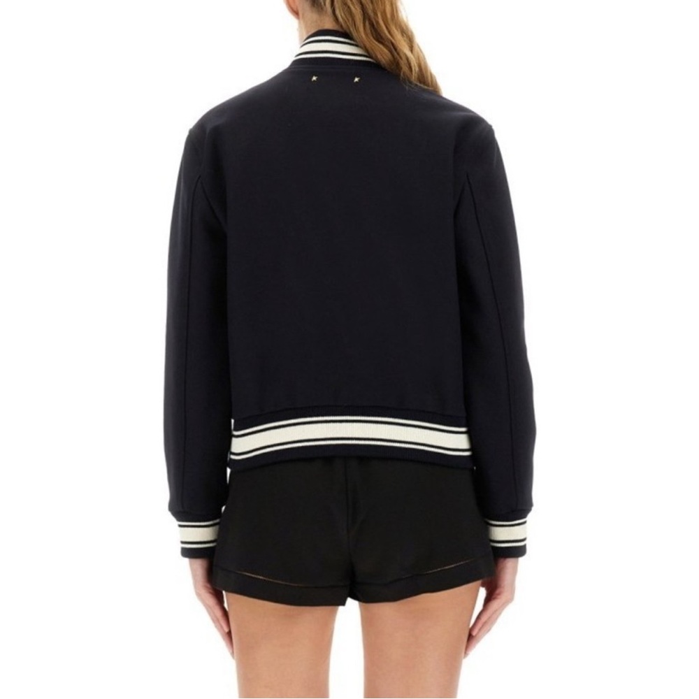 Golden Goose Dirce Navy Cropped Bomber Jacket Size 40 IT New - Picture 3 of 16